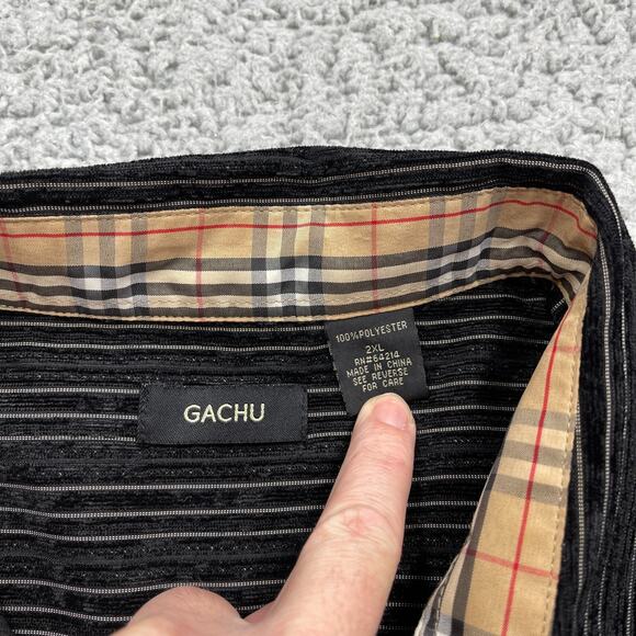 Vintage Gachu Button Up Shirt Mens 2XL Black Corduroy Textured Plaid Long Sleeve - Picture 4 of 9